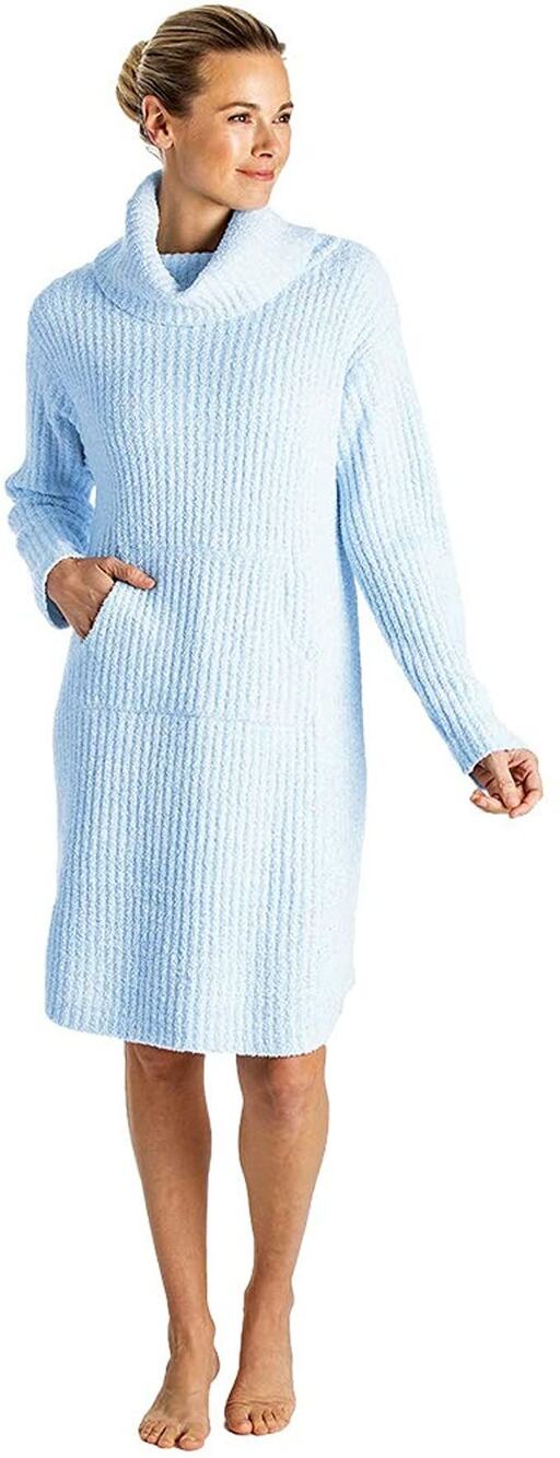 SOFTIES Marshmallow Slouch Turtleneck Lounger Light Blue Ribbed Chenille Sz S/M